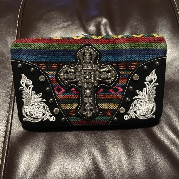 Western Land Handbags - Western Land Rhinestone Cross Wallet or Clutch